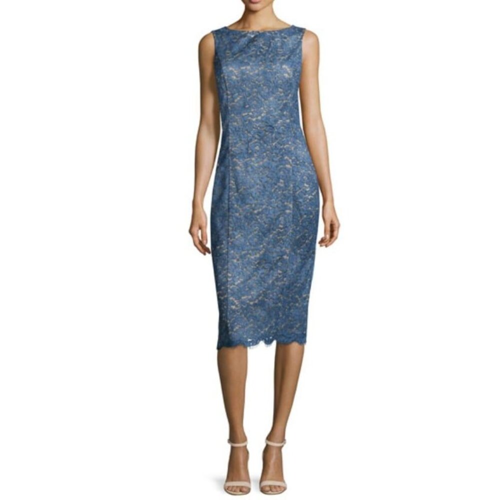 NWT $2800 Michael Kors Soutache Lace Sheath Midi Dress Blue Size 6